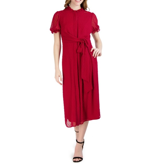 Julia Jordan Clip Dot Short Sleeve Dress In Scarlett Red New With Tag - Reemoly - Picture 1 of 3